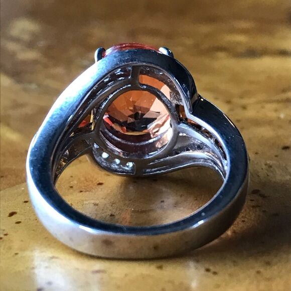 Orange Quartz Natural Citrine Cocktail Ring Size 6 - Picture 5 of 8